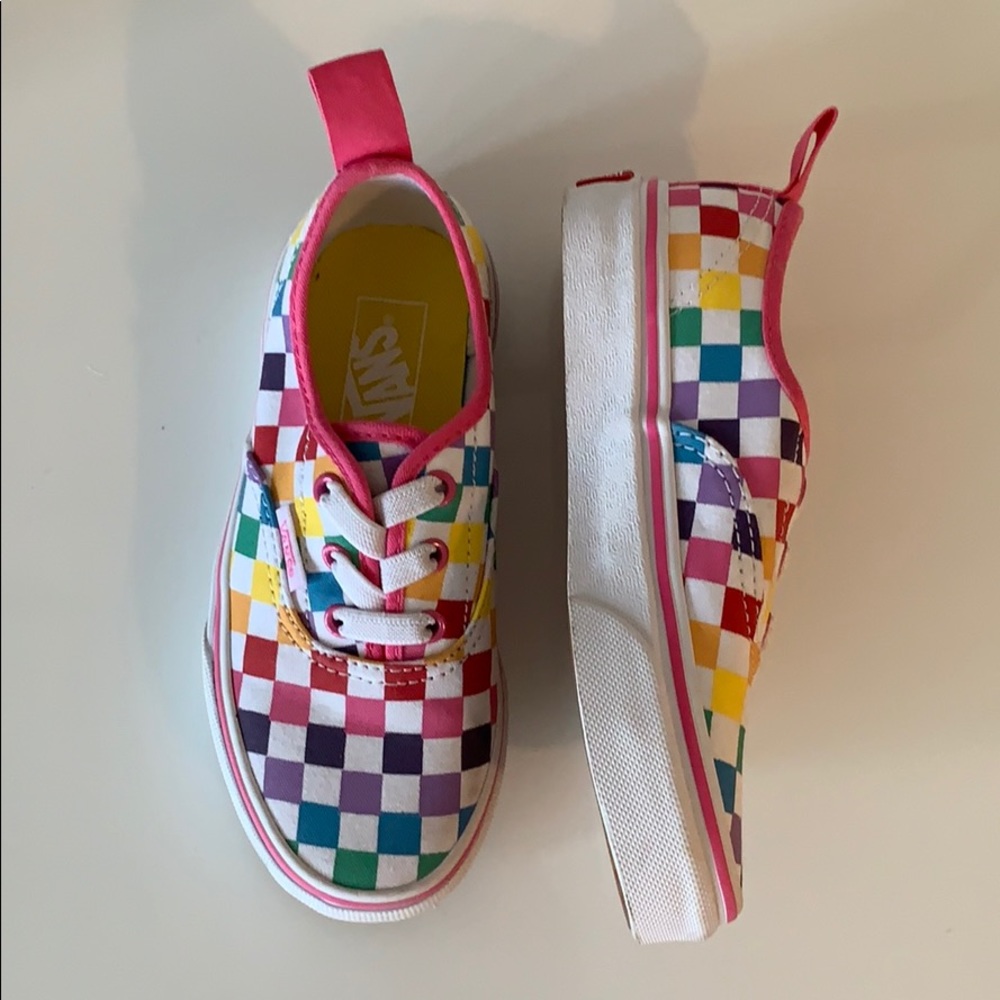 Rainbow checkerboard Vans girl’s slip on shoes (N)